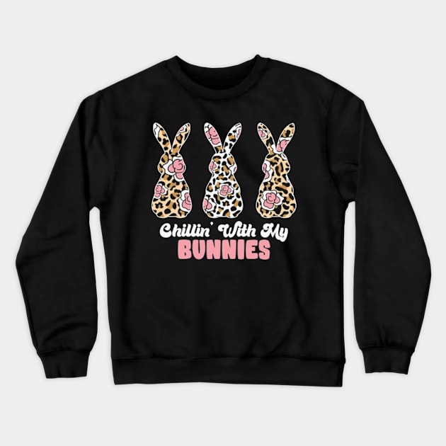 Cute Leopard Easter Bunny Chillin' with My Bunnies Crewneck Sweatshirt by Davidsmith